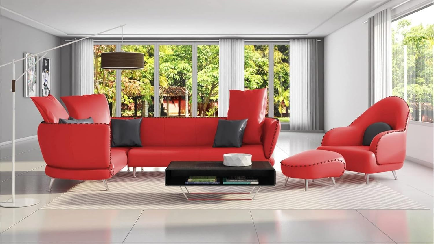 Modern Vitali Red Microfiber Leather Sectional - Left Corner