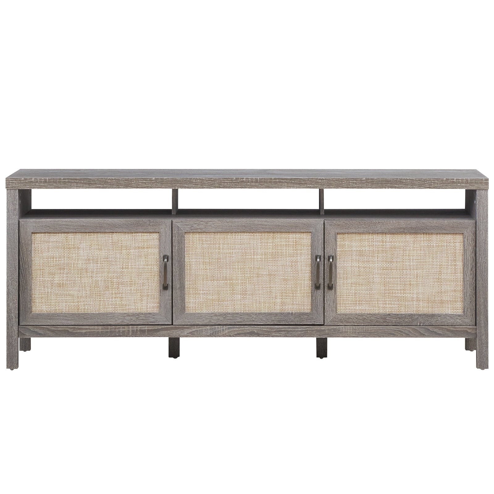 Universal TV Stand Cabinet Television Media Console with 3 Rattan Doors Grey