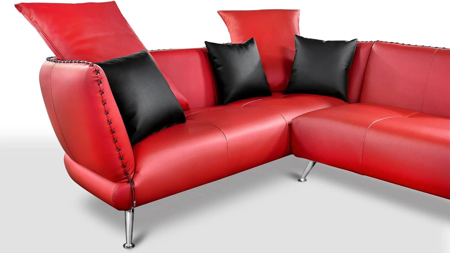 Modern Vitali Red Microfiber Leather Sectional - Left Corner