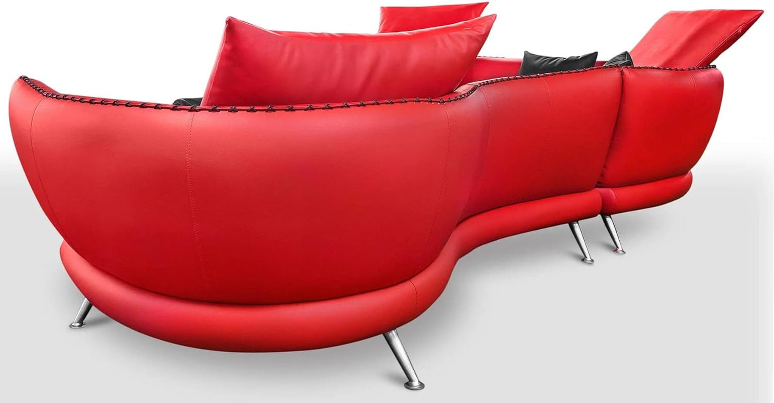 Modern Vitali Red Microfiber Leather Sectional - Left Corner