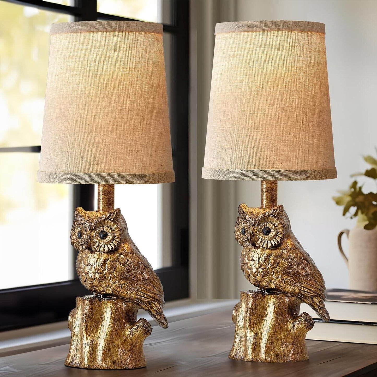 14.25" Small Table Lamps Set of 2 Table Lamps for Living Room Bedroom Owl Lam...