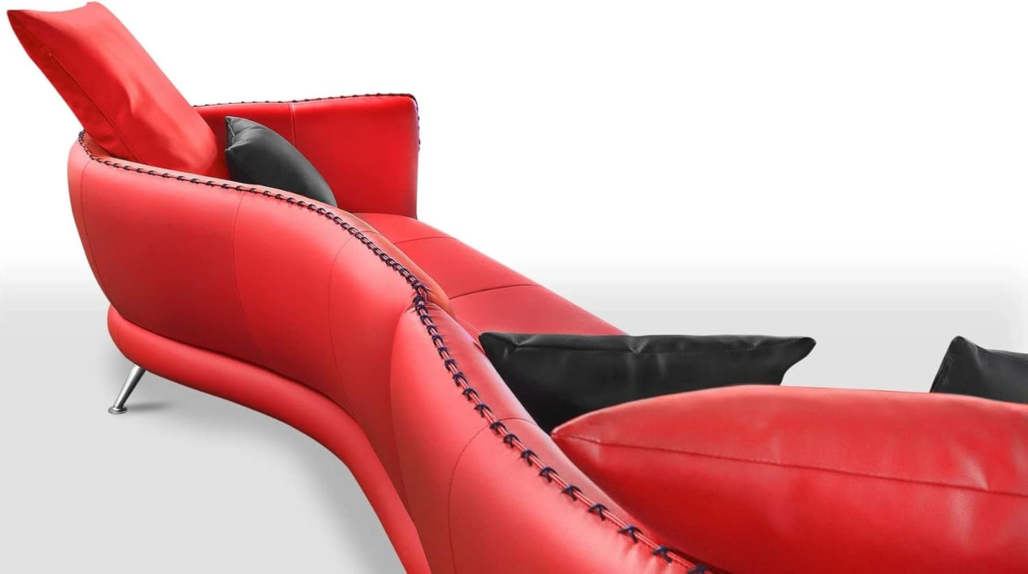 Modern Vitali Red Microfiber Leather Sectional - Left Corner