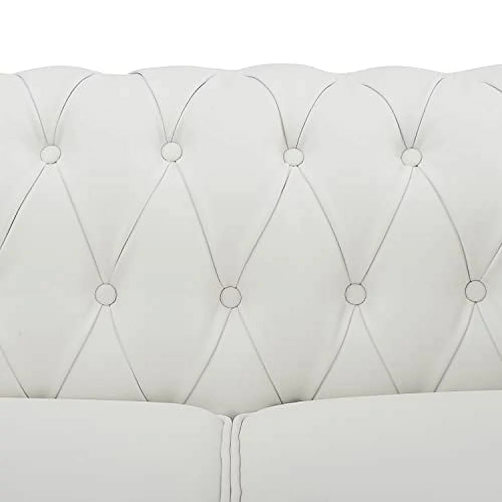 2 Piece Living Room Set, Faux Leather Chesterfield Sofa & Chair, Deep Button Tufted with Rolled Arms, Home Furniture - Include 3-Seater Couch and Single Chair, White