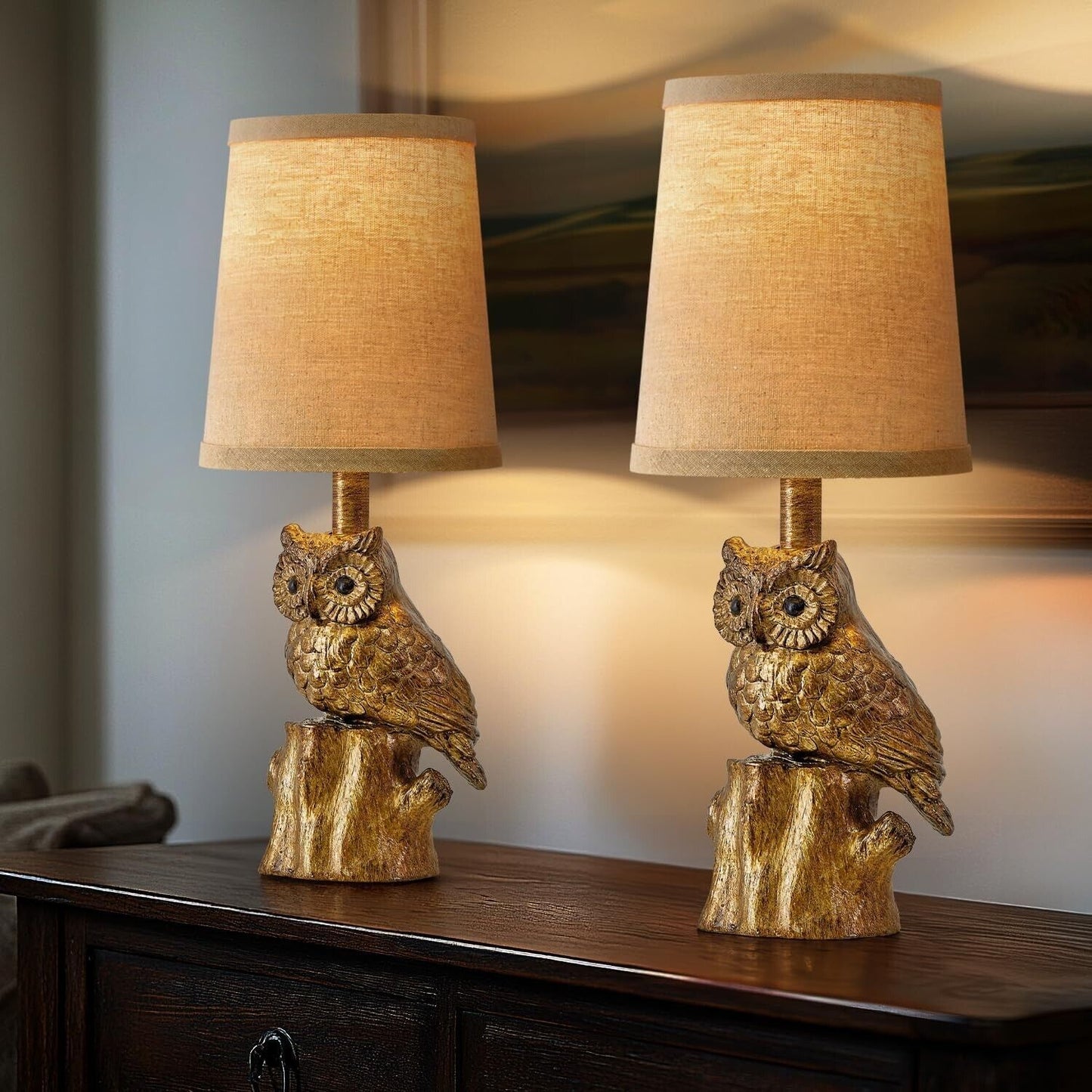 14.25" Small Table Lamps Set of 2 Table Lamps for Living Room Bedroom Owl Lam...