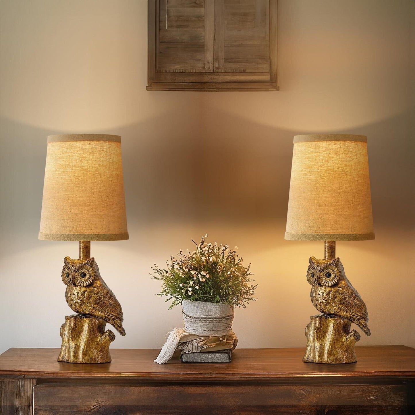 14.25" Small Table Lamps Set of 2 Table Lamps for Living Room Bedroom Owl Lam...