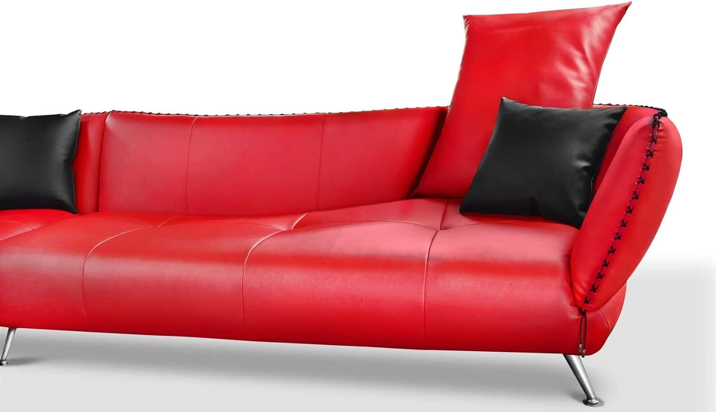 Modern Vitali Red Microfiber Leather Sectional - Left Corner