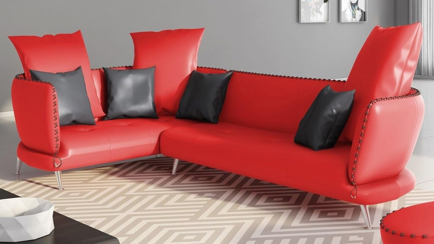 Modern Vitali Red Microfiber Leather Sectional - Left Corner