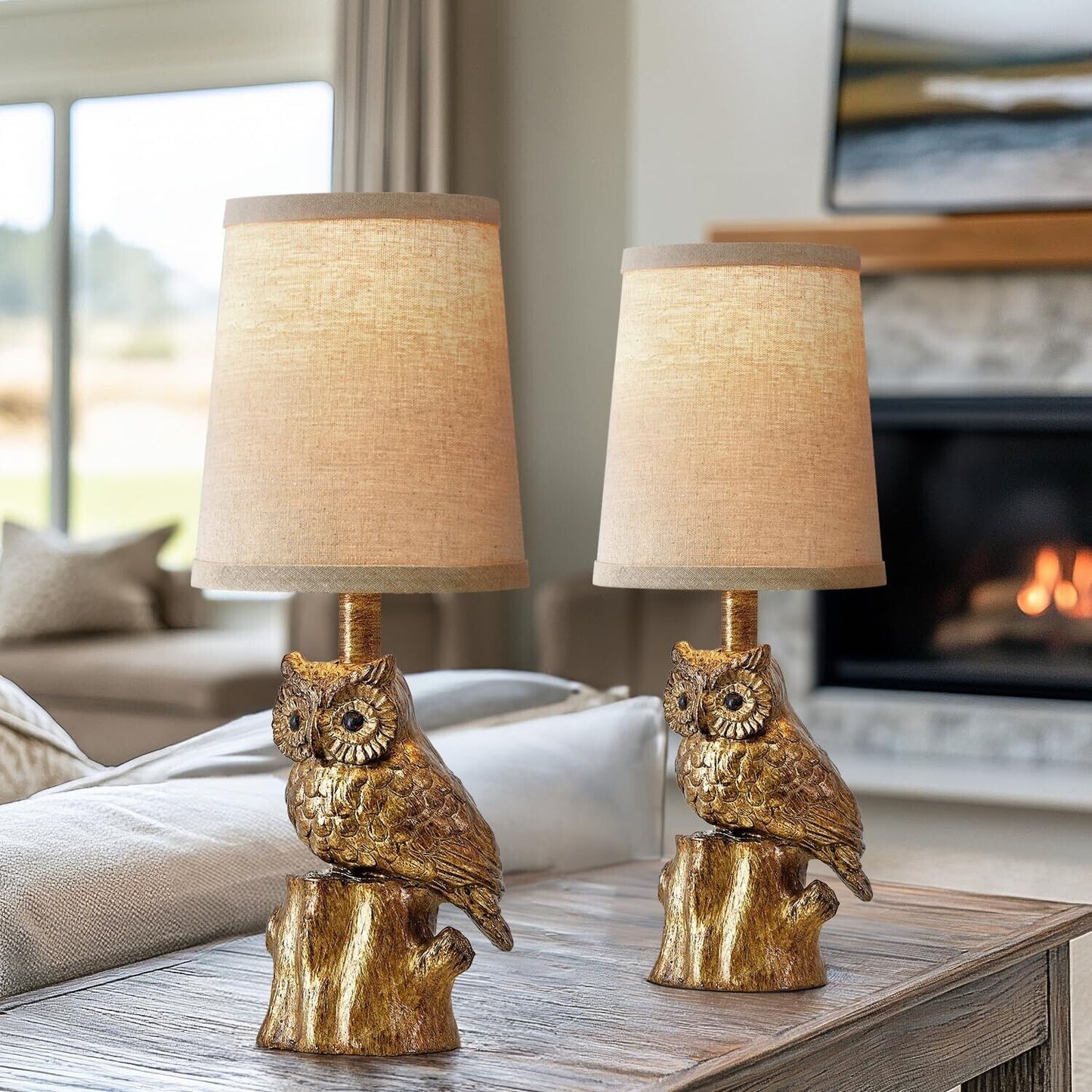 14.25" Small Table Lamps Set of 2 Table Lamps for Living Room Bedroom Owl Lam...